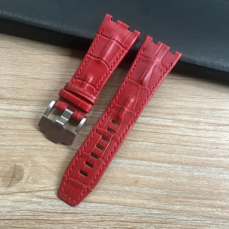 28mm*22mm(buckle) Black With White Yellow stitches Red Blue Genuine leather watchband for AP Watch Strap men bracelet