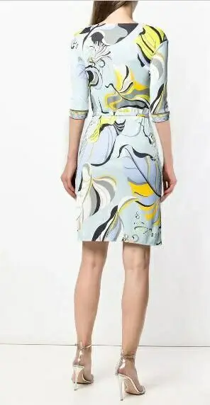 Новая мода 2019 epucci дизайнерское платье женские 3/4 рукава Цветы печати XXL стрейч