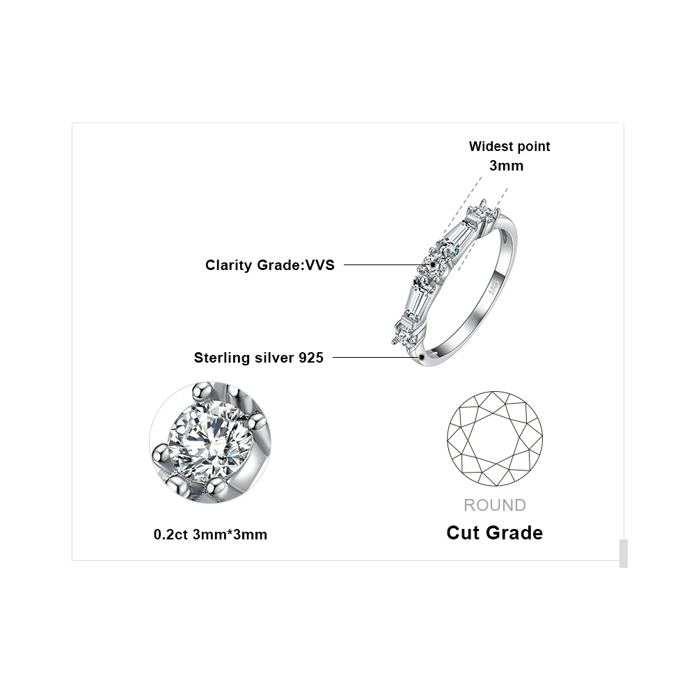 JewelryPalace 3ct круглый багет и кубического циркония Stackable кольцо стерлингового серебра 925