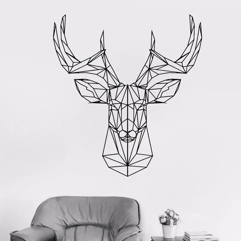 Calcomanía de cabeza de ciervo para pared, pegatina de vinilo con diseño geométrico de astas de ciervo, Origami, decoración de pared con estilo, JH08