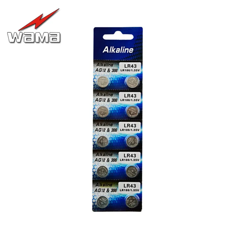 

10pcs/pack Wama AG12 LR43 Coin Battery 386A SR43 186 LR1142 1.55V Electronics Alkaline Button Cell Batteries for Watches Toys