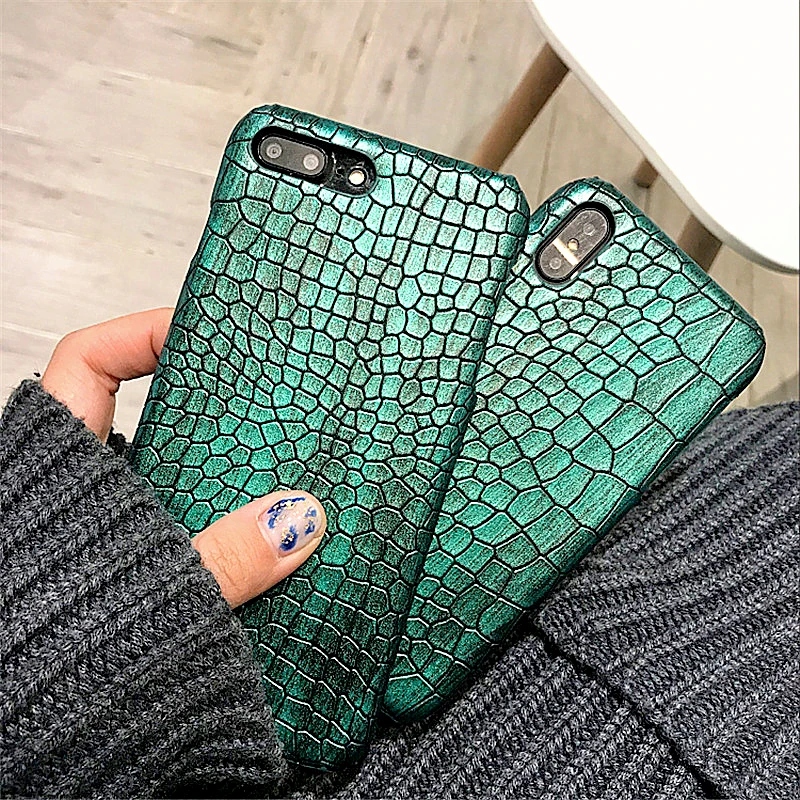 Зеленый блестящий крокодиловый Чехол для Телефона iPhone 7 X XS Max XR 8 Plus кожаный чехол