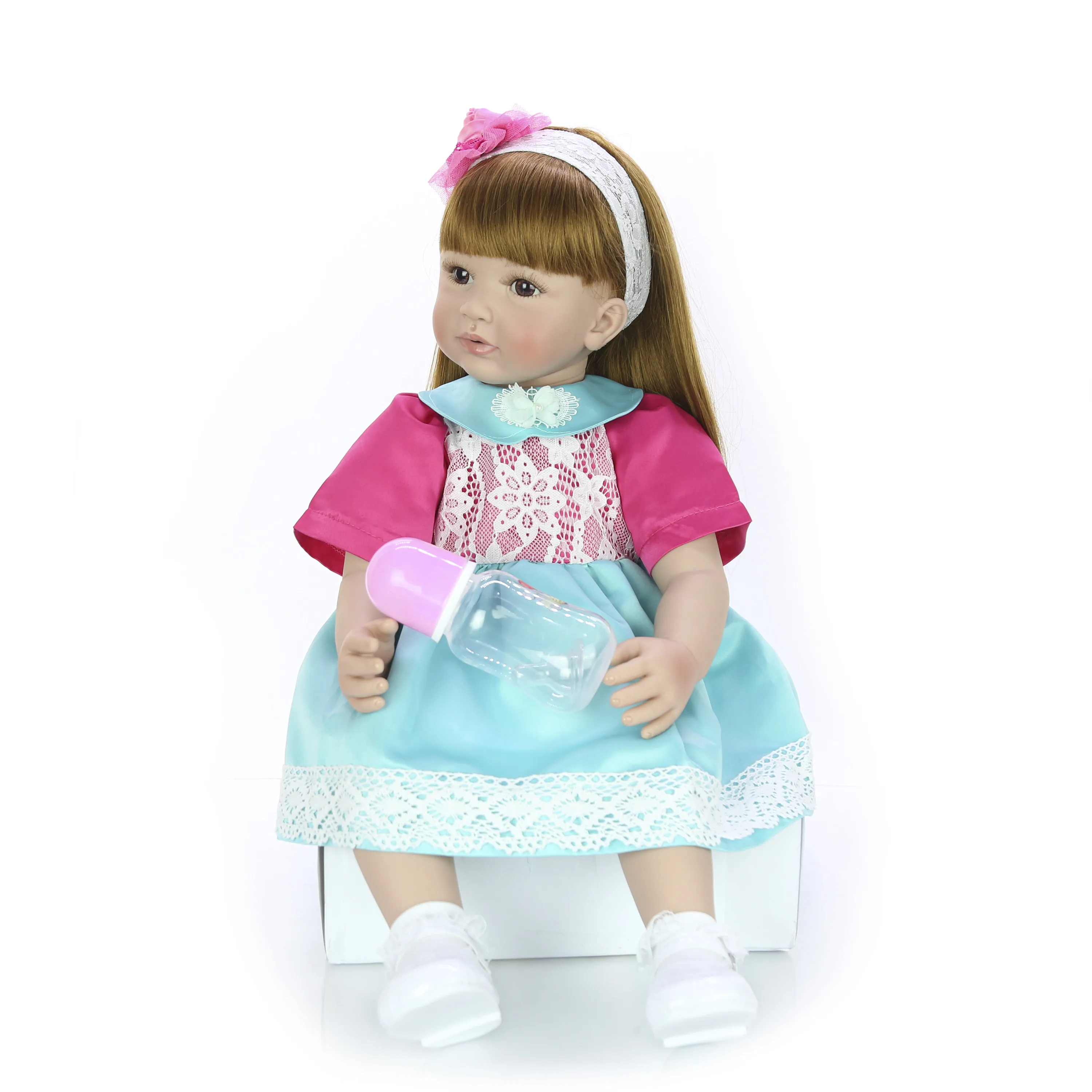 

Sudoll Reborn Baby Doll 24" Girl Handmade Lifelike Newborn Soft Silicone Vinyl 60cm Top quality Gift Toys Long Hair
