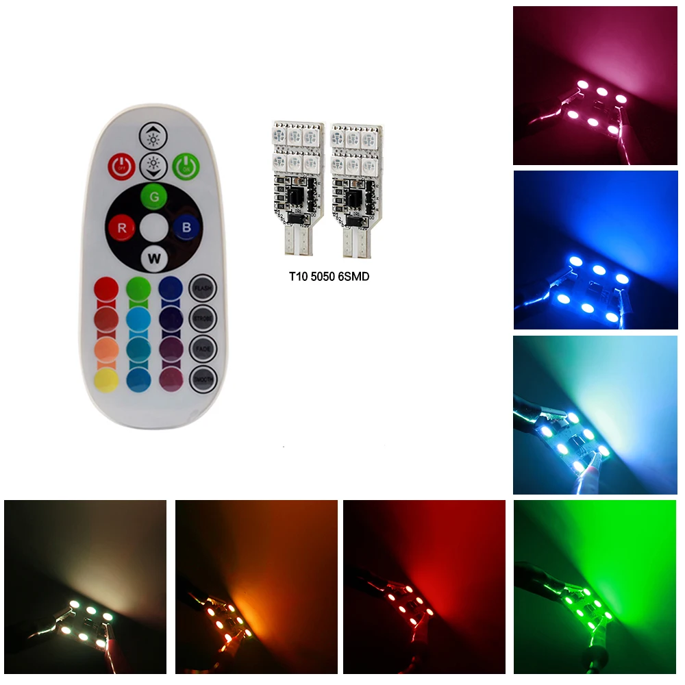 2 шт. T10 SMD 5050 RGB светодиодный автомобиль на танкетке с боковой светильник