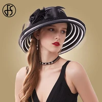fs black wide brim fedoras hats church caps summer women hat 2020 big flower white elegant sun hats foldable