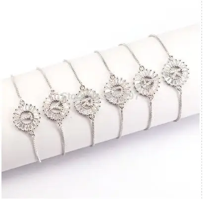 Silver Bracelet 10 шт. золотой и серебряный цвета браслет с буквами медь микро Pave CZ цирконий круглый шарм браслеты, бижутерия - Окраска металла: Silver Bracelet