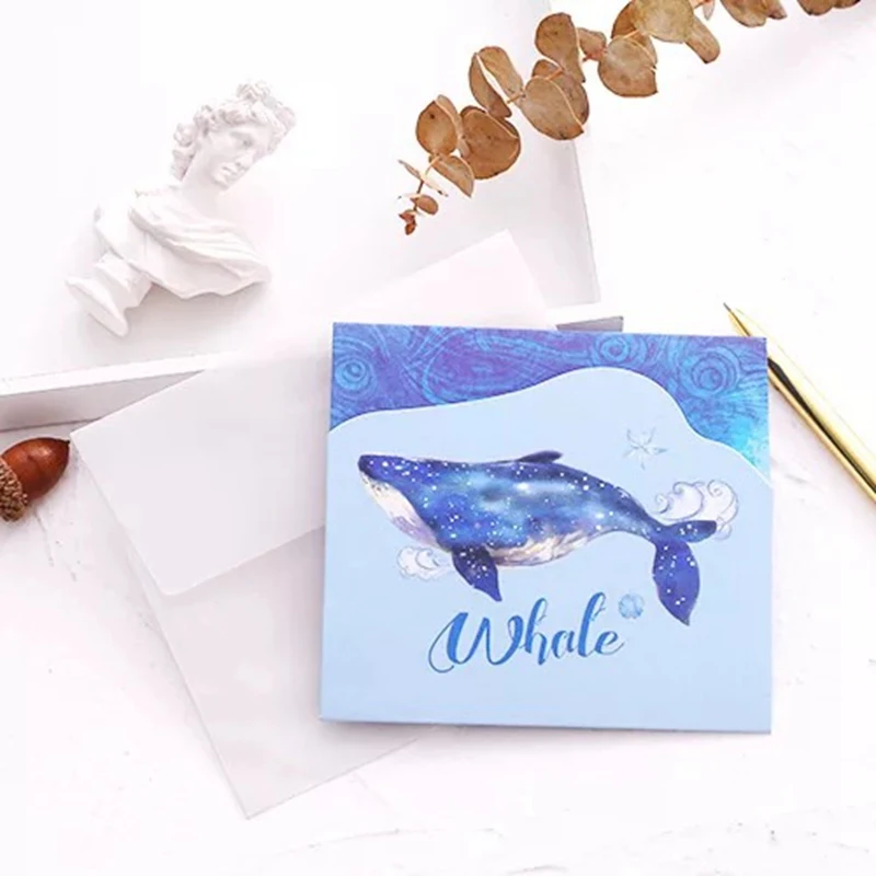 whale Свадебные приглашения горный морской Кит Единорог Фламинго в форме карты девушка благословение бумажный конверт поздравительная открытка День рождения - Цвет: whale