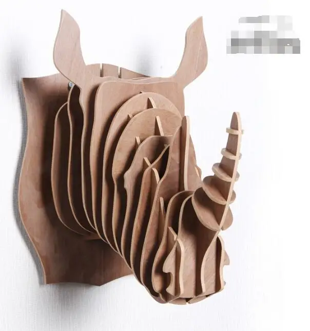Деревянная голова носорогов на стену подвесная 3D деревянная головоломка модель
