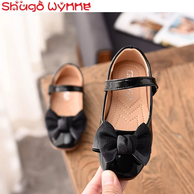New Children's Bowknot Solid Princess Birthday Party Flats PU Leather Shoes Girls Casual Loafers sapato infantil | Детская одежда и