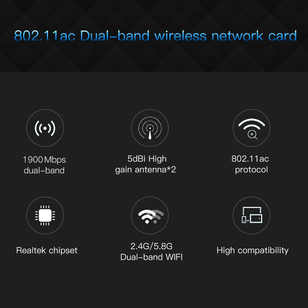 EDUP двухдиапазонный AC 1900 Мбит/с беспроводной PCI Express WiFi адаптер 4 * 5dBi антенны