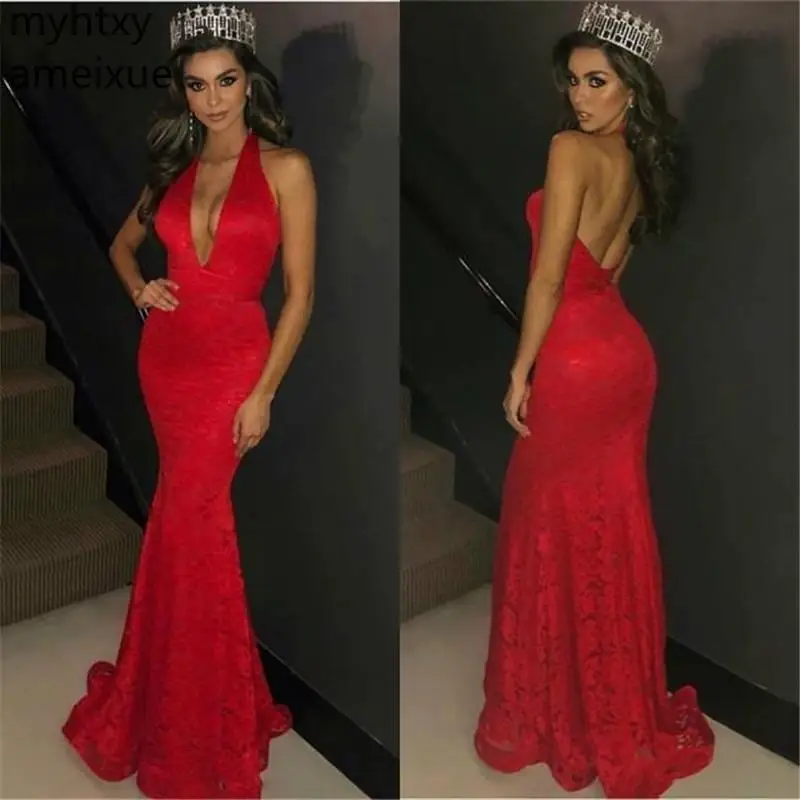 

2021 New Red Backless Sexy Plus Size Evening Party Dress Mermaid Floor-length Tulle Empire Sleevele Robe De Soiree Hi Low Dress