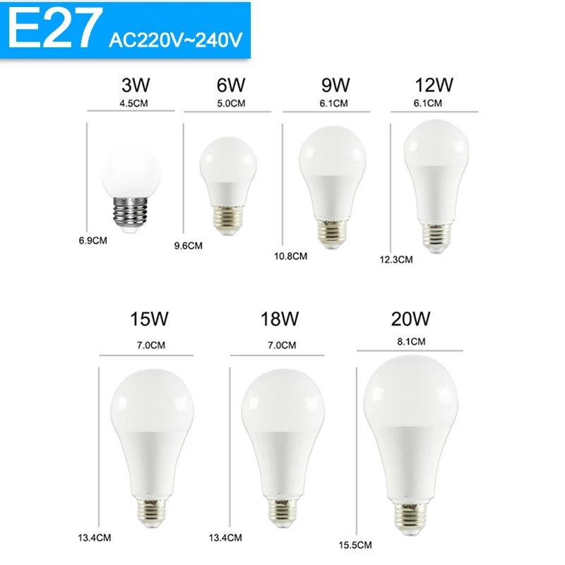 10 шт./лот светодиодный E27 E14 лампы с регулируемой яркостью лампы 220V 240V светильник Смарт лампочки IC настоящая Мощность 20 Вт 18 Вт 15 Вт 12 Вт 9 Вт 5 Вт 3 Вт лампада светодиодный Bombilla