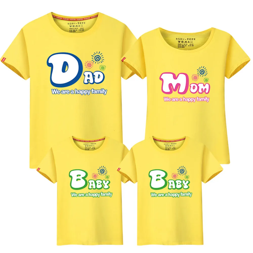 Хлопковая футболка для всей семьи с мультяшным принтом рубашка папы мамы ребенка