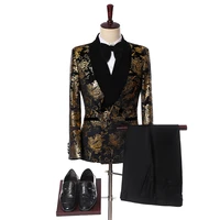 2019 costume homme velvet mens suit shawl lapel double breasted floral wedding suits slim fit prom groom tuxedo terno masculino