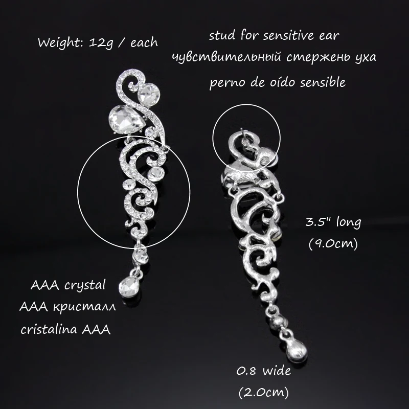 Хрустальные свадебные серьги-капли для женщин белый черный золотой цвет