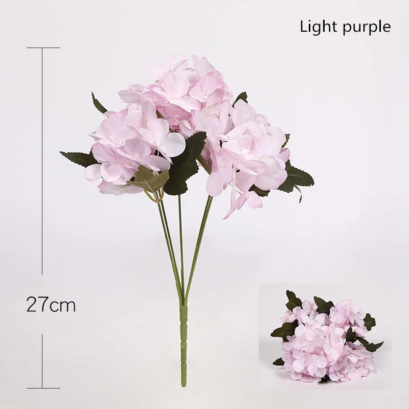 yumai 5 вилок из гортензии с искусственным цветочным букетом - Color: Light purple