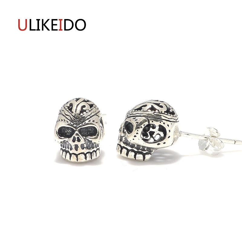 

100% Pure 925 Sterling Silver Skull Stud Earring Fashion Punk Skeleton Jewelry For Men And Women For Birthday gift 300
