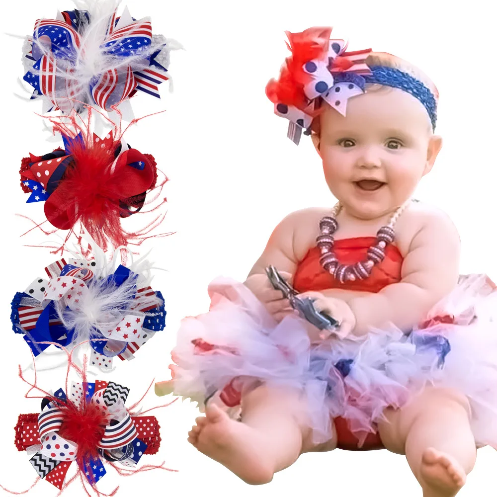 

Yundfly 1PCS American Stars Stripes Flag Headband National Day Kids Bow Elasticity Headband Hair Accessories Birthday Gifts