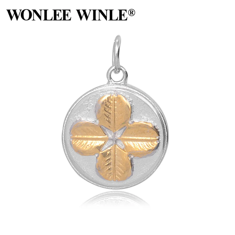 Wonlee Winle DIY ретро 316 Нержавеющая сталь Four Leaf Круглый мотаться подвески застежкой