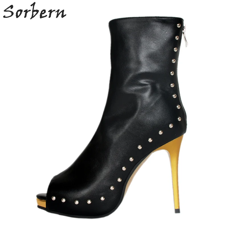 Sorbern/черные ботильоны для женщин с открытым носком на высоком каблуке обувь