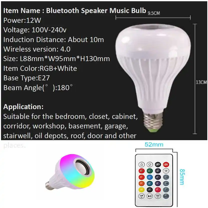 Умная Беспроводная Bluetooth Колонка E27 12 Вт светодиодная лампа RGB 110 В 220