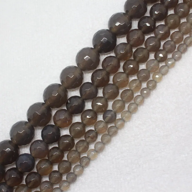 

Mini. Order is $7 !4-16mm Faceted Grey Gray Agates Onyx Round DIY Fa-store Spacer Loose Beads 15"