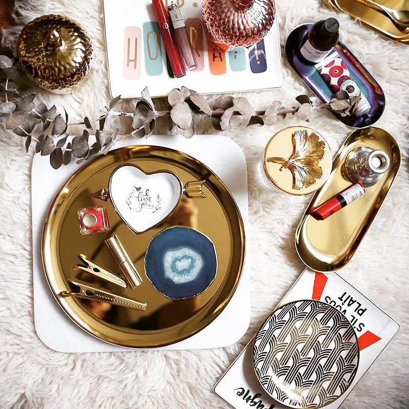 Круглые подносы для хранения из нержавеющей стали в скандинавском стиле