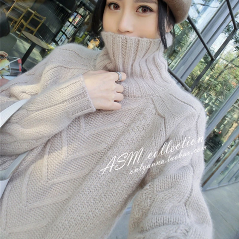 women high collar cashmere sweater winter long female thick knit 2018 new twist pattern bottoming warm pullover | Женская одежда