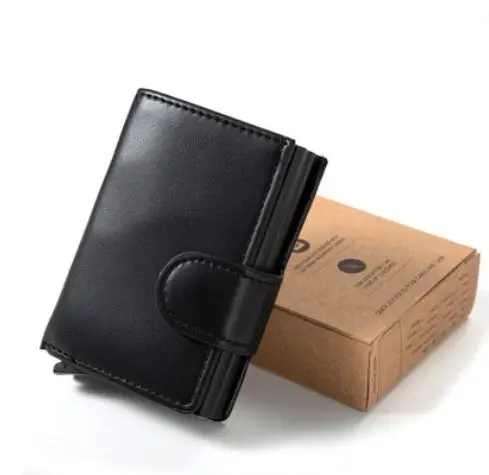 black double boxes Модный мужской и женский держатель для кредитных карт s RFID алюминиевый визитница искусственная кожа Crazy Horse чехол с зажимом для карт - Цвет: black double boxes