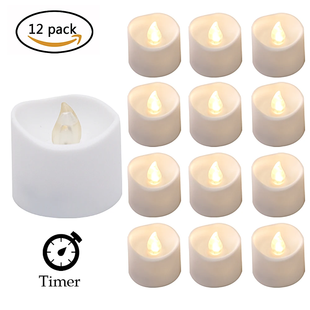 Набор из 12 flamelss Votive подставки для чая/светильник свечи Батарея работает теплый светильник мерцание, День рождения свечи с 6 часов Таймер