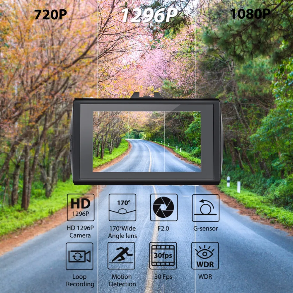 Видеорегистраторы для автомобилей 1296 P Full HD регистраторы 12MP/30fps F2.0 6 Слои Стекло