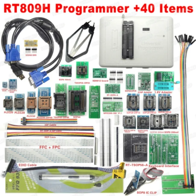 RT809H памяти на носителе EMMC-программирование Nand Flash+ 55 предметы с BGA48 BGA63 BGA64 BGA169 адаптер RT809H Встраиваемая мультимедийная карта памяти Nand флэш-накопитель TSOP48 - Цвет: RT809H 40 Items