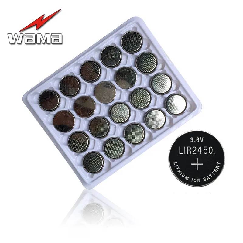 20x Wama 3 6 V LIR2450 перезаряжаемые кнопочные батареи зарядка 500 раз литиевые монетные