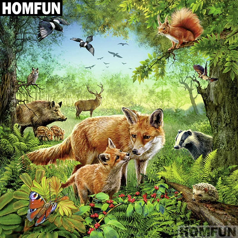 Алмазная живопись HOMFUN A01253 Лиса полноразмерная/круглая вышивка крестиком 5D