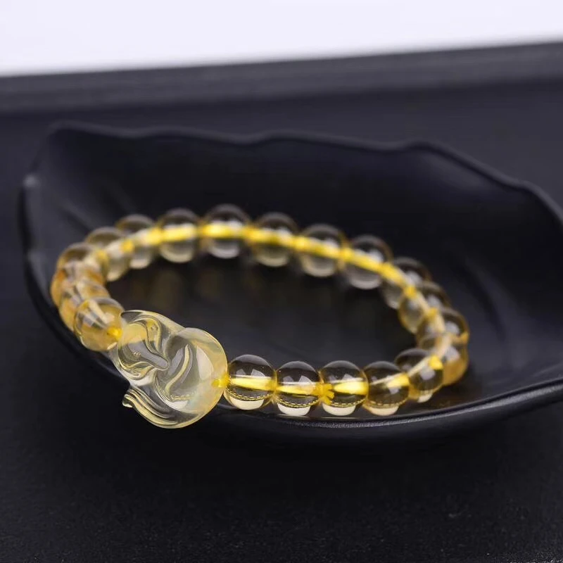 Натуральный Желтый Цитрин круглые бусины браслет 8 мм для женщин и мужчин