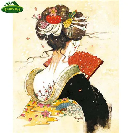 5904895 YUMEART полная квадратная Алмазная картина "Японская гейша" Diy мозаика Стразы незавершенная Алмазная вышивка, украшение для дома - Цвет: 5904895