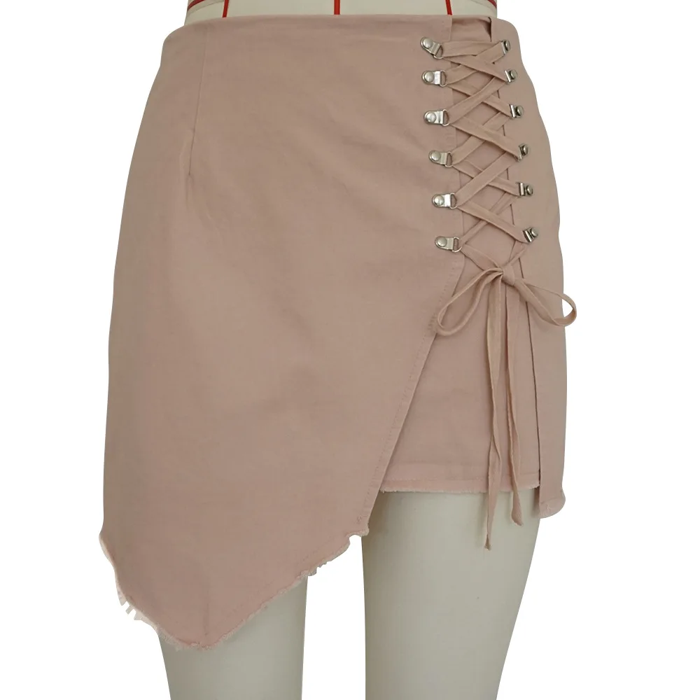 Летние кружевные Джинсы женские Мини Асимметричные Юбки Высокая талия молния