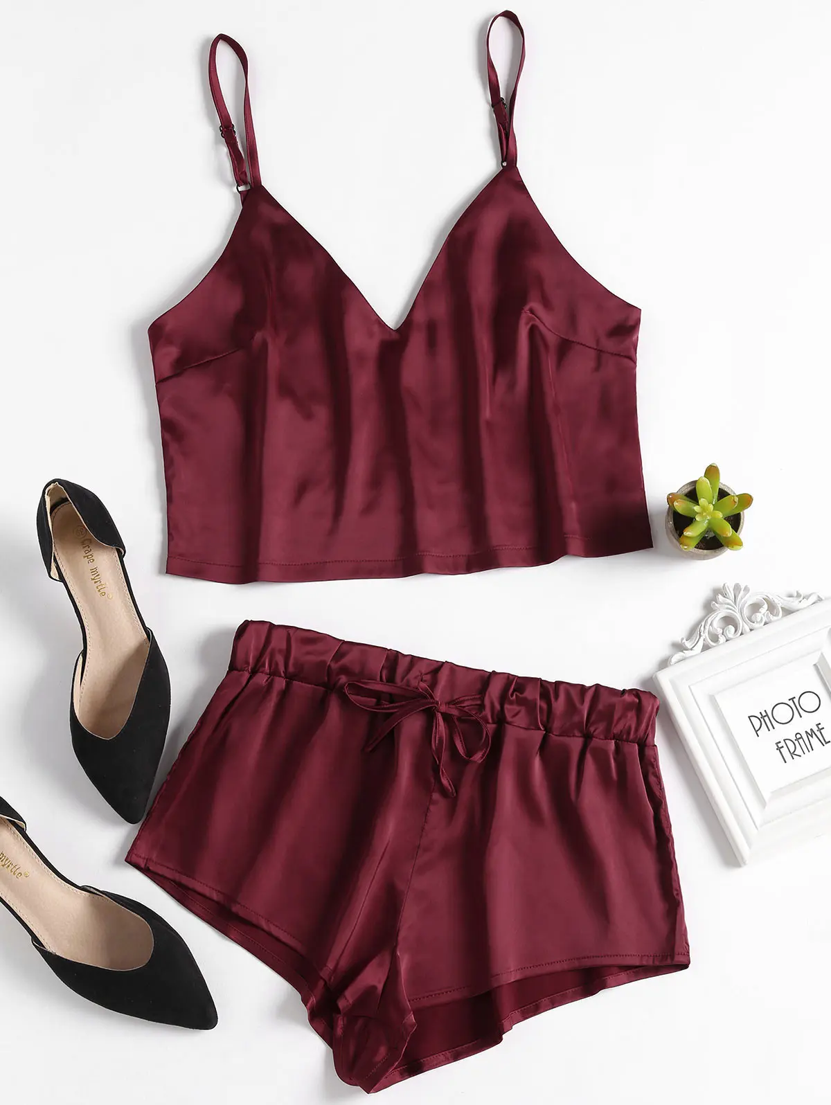 AZULINA Лето Satin Cami Top упругие талии шорты пижамный комплект 2018 Для женщин комплекты