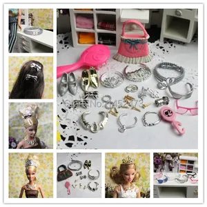 Аксессуары для кукол Барби, 20 шт. (сумки, очки, ремни, короны, колье, расчески, обувь, шпилька, серьги, браслет)