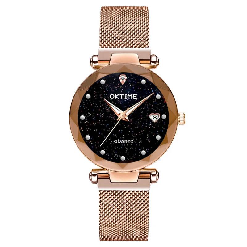 Rose gold Женские кварцевые часы Звездный Круглый циферблат наручные часы с магнитным ремешком для деловых поездок@ M23 - Цвет: Rose gold