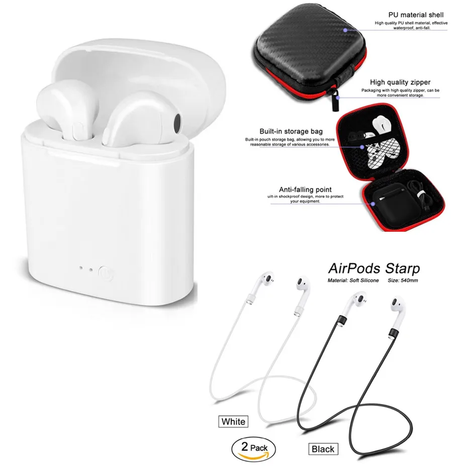 I7S Tws Беспроводные наушники Bluetooth гарнитура наушники ушные вкладыши близнецы зарядное устройство сумка для хранения для iPhone Samsung iphone Smart on.