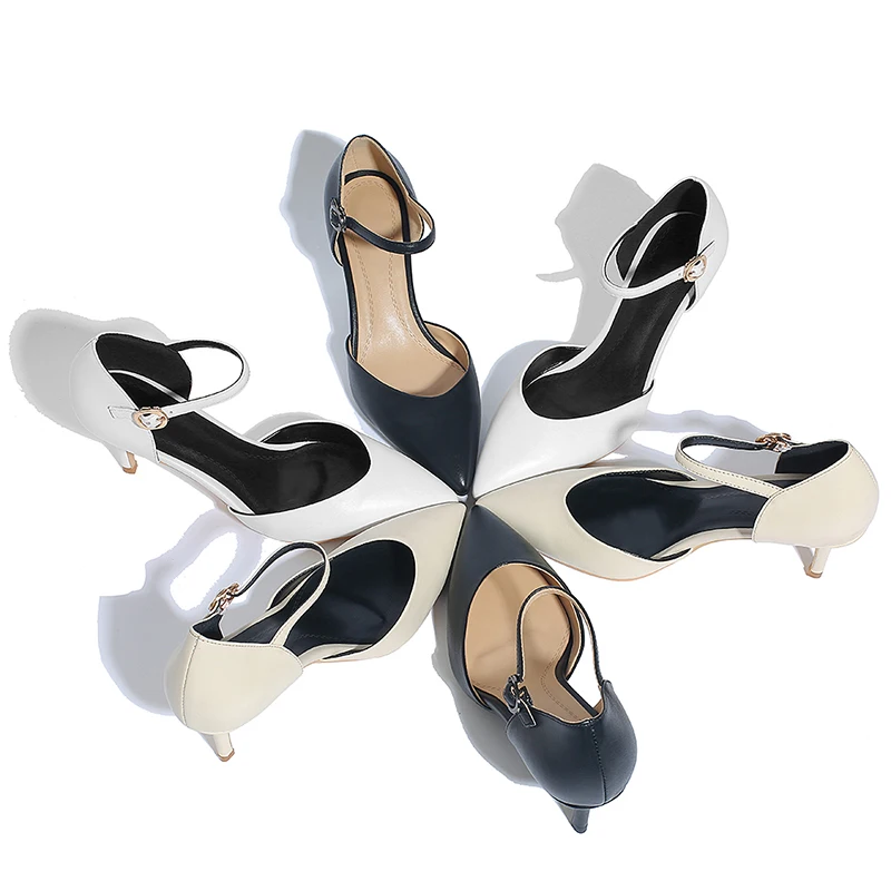 Женские кожаные сандалии ISNOM на высокой шпильке с острым носком для офиса лето 2018