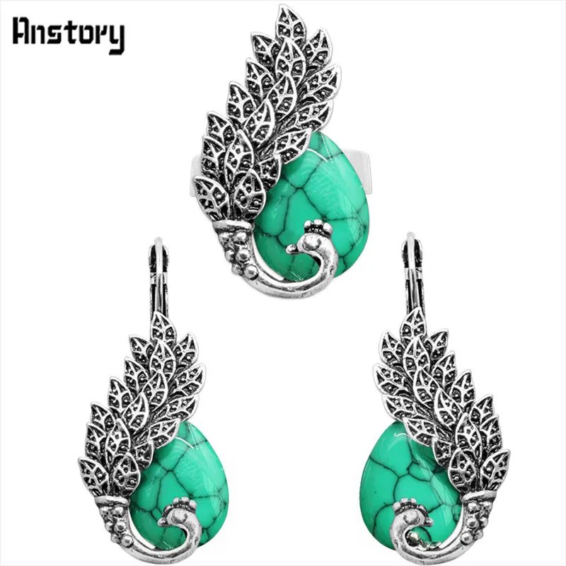 Капля Камень Павлин Ювелирные наборы Серьги Регулируемый Кольца для Для женщин