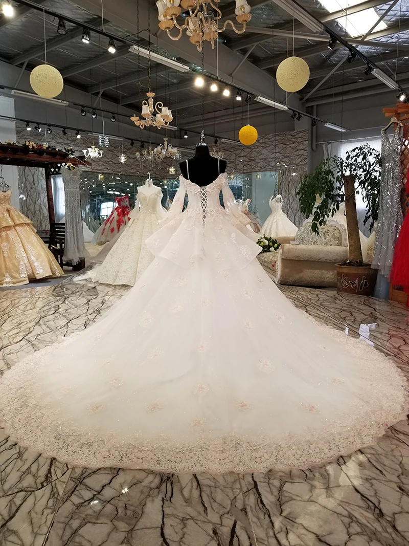 LS1987 свадебное платье красивое с кружевным цветком и длинным китайским