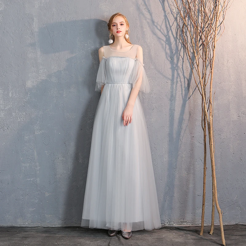 SSYfashion кружево до тюль в пол длинные голубое платье подружки невесты элегантное платье для женщин для Свадебная вечеринка на заказ плюс размеры платье