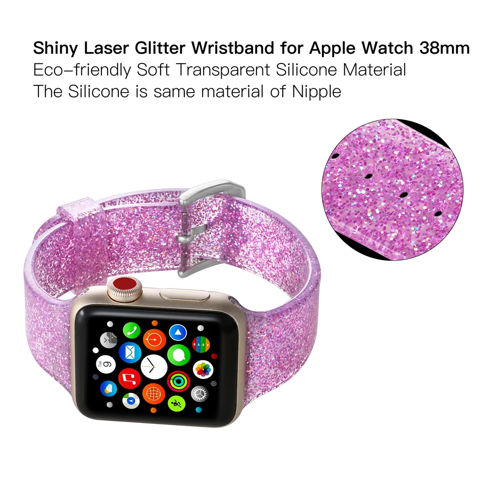 Блестящий силиконовый прозрачный ремешок для Apple Watch 38/42 мм водонепроницаемый