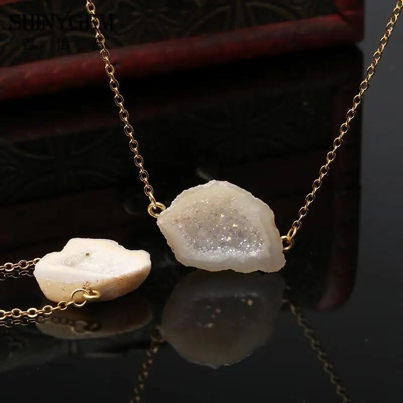 SHINYGEM Винтаж нерегулярные подвеска с натуральной друзой Цепочки и ожерелья s