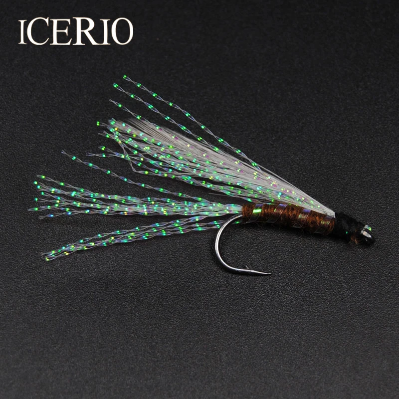 

ICERIO 12PCS White Rainbow Crystal Flash Trout Fly Fishing Lure #6