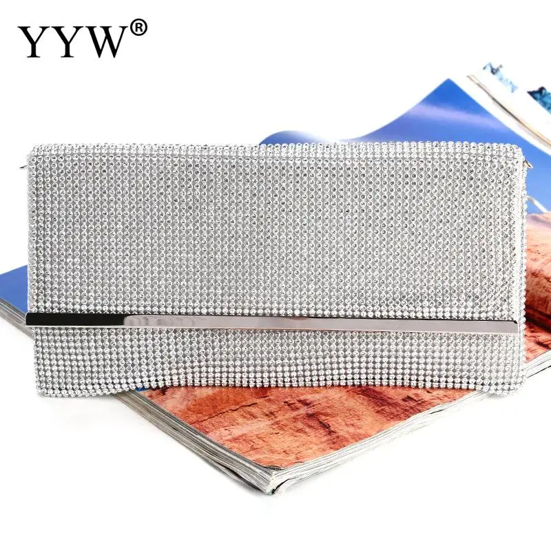 silver YYW Роскошный Серебряный конверт клатч на молнии женская сумка с клатч со стразами Женская свадебная сумочка кошелек дизайн вечерний кошелек - Цвет: silver