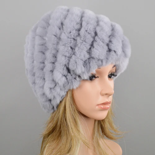 light blue Шапка из натурального меха кролика рекс для русской зимы, шапка из натурального меха кролика Рекс, женская теплая шапка из кроличьего меха Skullies Beanies - Цвет: light blue
